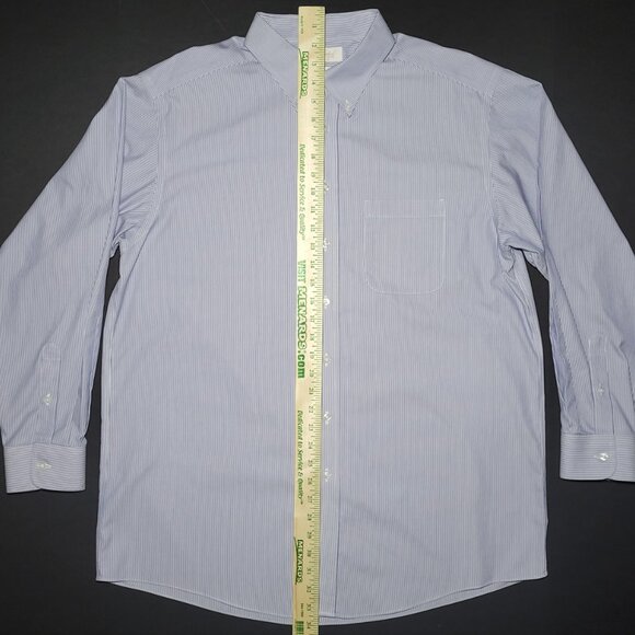 Roundtree & Yorke Mens Blue and White Striped Button Up Shirt Size 17 / 34 - Picture 6 of 11